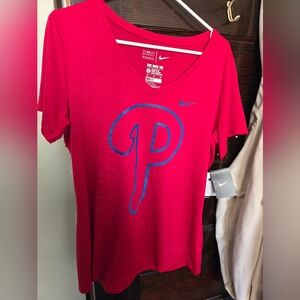 Womens Nike Dri-Fit Phillies Red V-Neck T-Shirt
